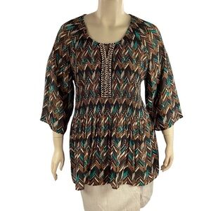 Catherines Chevron Print Tunic Top Embellished Neck Pleated Bodice 22/24W